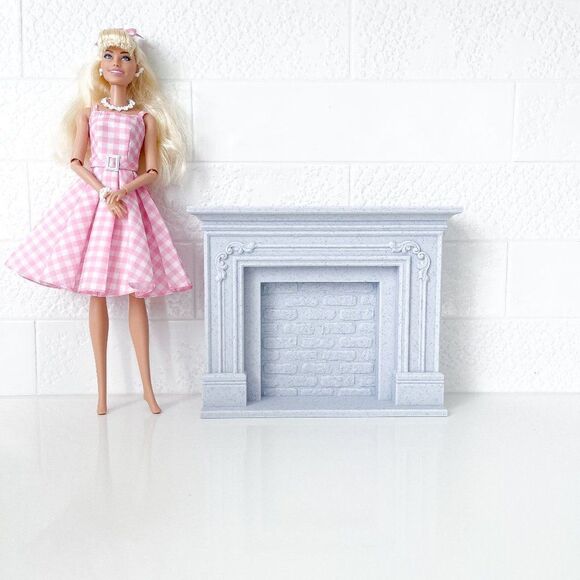 Dollhouse Miniature Fireplace Gray Mantle Brick Ornate 1:6 Scale Furniture - Picture 1 of 3